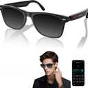 Domhong AI Smart Glasses with Chat GPT for Men and Women, Bluetooth Translation Sunglasses with 164 Languages, Open Ear Audio with Mic & Speakers, Hands-Free Calls, UV Protection & Anti-Blue Light (Black)