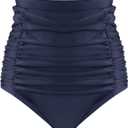 RELLECIGA Women's High Waisted Bikini Bottom Tummy Control Ruched Full Coverage Swim Bottom (Navy Blue, Small)