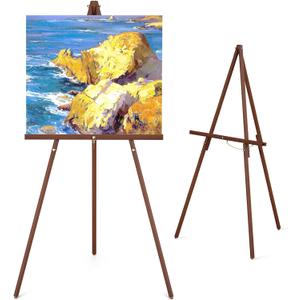 Wood Art Portable Easel Stand - Tripod Display Artist Wooden Easel - 63" Adjustable Floor Poster Stand for Wedding, Arts, Painting, Display Show - Brown