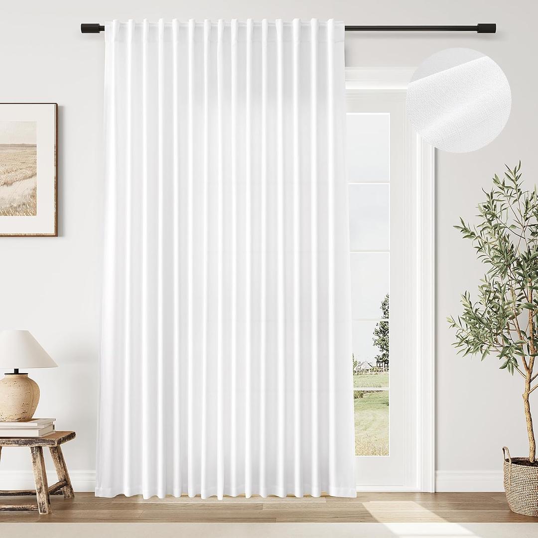 White Linen Curtains Extra Wide 100 Inch for Living Room Semi Sheer Morden Farmhouse Sliding Glass Door Curtain Rustic Patio Room Divider Light Filtering Back Tab Window Drapes 1 Panel W100xL84