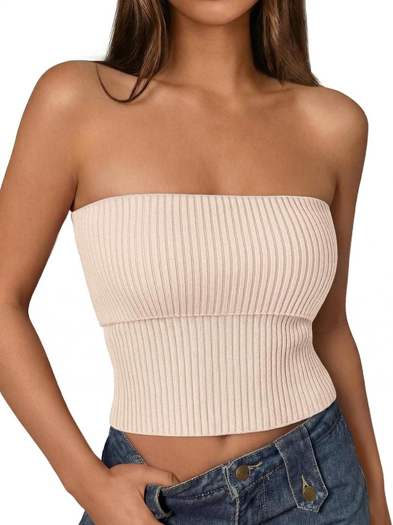 LILLUSORY Women’s 2026 Summer Strapless Tube Tops Y2K Stretchy Bandeau Crop Clothes for Beach Vacation and Going Out (Pink, M)