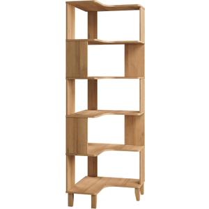Prepac Nordik 6-Tier Natural Oak Modern Mid Century Corner Bookcase, 71.5" Extra Tall Corner Shelf with Storage, Multifunctional Freestanding Bookshelf for Home Office, Living Room, Bedroom