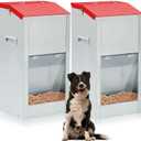 2 Pcs 25 Lbs Large Automatic Dog Feeders with Handle Acrylic Panel Galvanized Gravity Feeder Outdoor Hanging for Doggie Breed Dog Food Dispenser Container(Red)