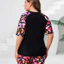 JOYBIK Women's 2 Piece Plus Size Rash Guard Sets with Built in Bra (XXXL)