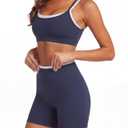 SUUKSESS Women 2 Pieces Workout Sets Padded Spaghetti Straps Tank Tops High Waist Biker Shorts Gym Yoga Active Wear Matching Sets (Navy Blue, S)