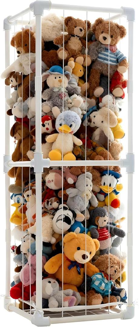Large Stuffed Animal Storage Organizer, Creative PVC Stuffed Animals Storage Zoo Cage, Vertical Space Saving Large Capacity Plush Toy Zoo Holder for Kidroom Playroom-White