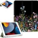 for iPad 9th/7th/8th Generation Case 10.2-inch, Fit for iPad Pro 10.5 Case, for iPad Air 3rd Generation Cases, Slim Cover Pencil Holder & 2 Viewing Angles & Typing Stand, Black Flower Art