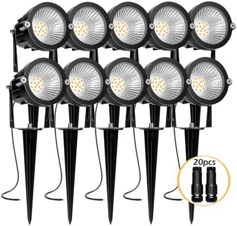 Low Voltage Landscape Lighting: 10W 1000LM LED Landscape Lights Outdoor 2700K Warm White Spotlights with IP65 Waterproof for Yard Garden | 10 Pack of 12V/24V Low Voltage Lights with Connectors