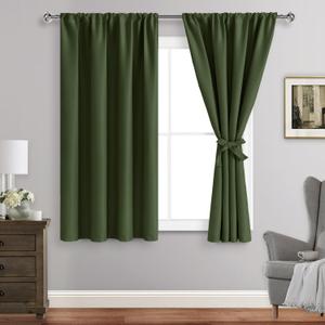JIUZHEN Blackout Curtains for Bedroom Thermal Insulated,Noise Reducing Room Darkening Privacy Rod Pocket Drapes for Living Room, Set of 2 Panels with Tiebacks, 42 x 54 inch Long, Olive Green (42"W x 54"L (Pack of 2))