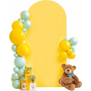 7.2FT Wedding Arch Cover Yellow Gold Spandex Fitted Wedding Arch Stand Covers Round Top Chiara Backdrop Cover for Birthday Party Ceremony Banquet Decoration