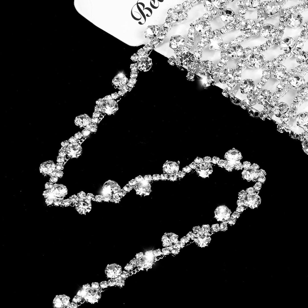 Thinp 2 Yards Rhinestone Crystal Applique, Rhinestone Trim Bling Rhinestones Ribbon Diamond Rhinestones Chain Rhinestone-Embellishments for DIY Dress Clothing Wedding Party Decoration