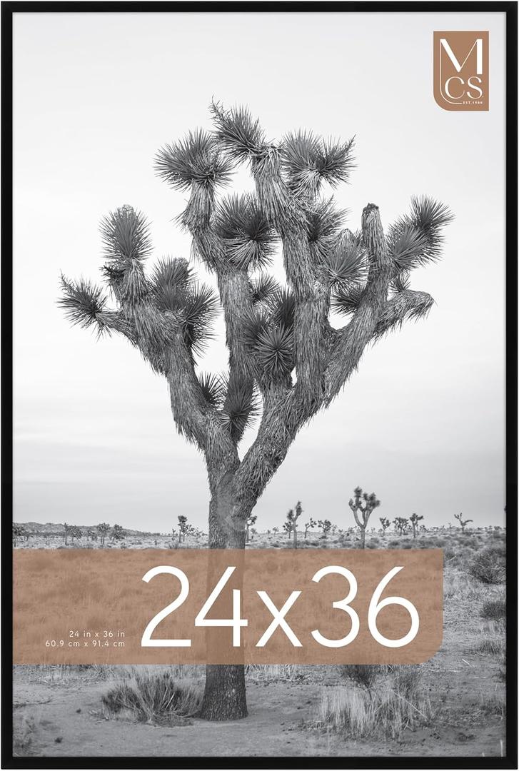 MCS Everline Collection 24x36 Poster Frame Black, Vertical & Horizontal Wall Hanging Large Picture Frame for Photos, Posters & Art Prints (1-Pack)