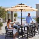 10ft 3 Tier Patio Umbrella, Outdoor Market Table Umbrella with UPF 50+ Vented Canopy, 8 Sturdy Ribs, Easy Push Button Tilt and Crank, Windproof for Deck, Pool, Backyard and Garden
