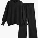 LILLUSORY Women 2 Piece Outfits Sweatsuit Oversized Knit Pullover Sweater Tops Wide Leg Pants Lounge Set, XL