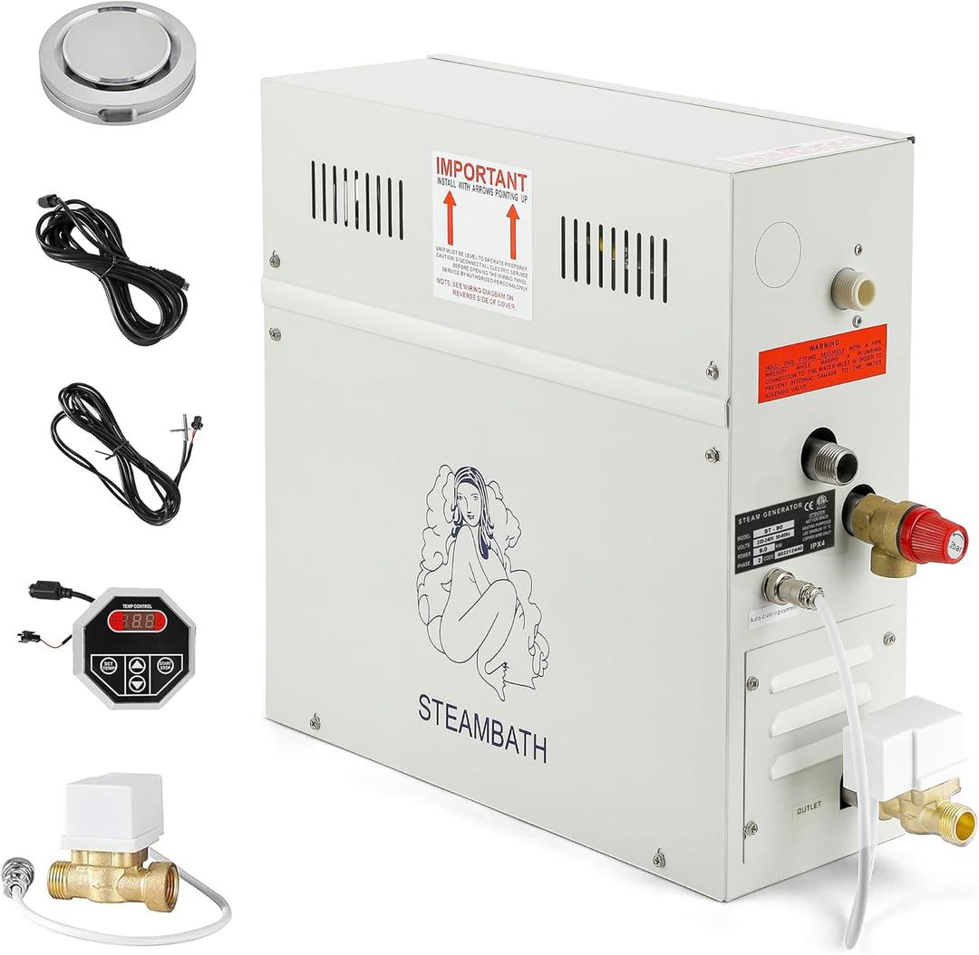 CGOLDENWALL 6KW Luxury Self-draining Steam Generator Shower Sauna Bath Home Steam Bath Spa Generator with waterproof Control and Auto Drain 95-131 For Max space heating 6 m (212 ft3)