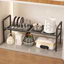 Pots and Pans Organizer Under Cabinet, Expandable 1 Tier Under Sink Organizers and Storage Adjustable Height Kitchen Pot and Pan Lid Holder Rack with 6 Dividers Under Cabinet Shelf(Black)