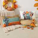 Artscope Fall Decorative Throw Pillow Covers 12x20 Inch Set of 4 Fall Gifts for Home Decor, Autumn Pumpkin Sweet Home Thankful Grateful Blessed Outdoor Farmhouse Pillow Cases for Sofa Couch-Blue