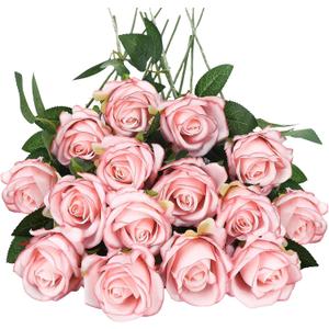 80 Pcs Roses Artificial Flowers,Silk Light Pink Rose Artificial Flowers,Fake Pink Roses Petals Long Stem Roses for Wedding Home Party Decor