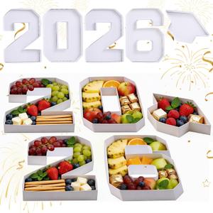2026 Graduation Decorations - 4 Pcs 2026 Cap Charcuterie Fillable Numbers Charcuterie Board Box Serving Trays Graduation Centerpieces for Tables Grad Party Decorations Supplies(White,Cap and 2026)