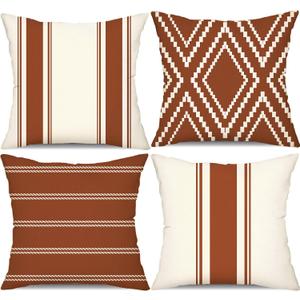 DFXSZ Outdoor Pillow Covers 18x18 Inch Set of 4 Rust Waterproof Modern Geometry Throw Pillows Outdoor Summer Waterproof Decor for Patio Funiture Garden Polyester Cushion Covers 013M18