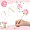Spakon 36 Set Wedding Favors Pens for Guests Bulk - Bridal Shower Artificial Rose Flower Pen Thank You Cards with Twine Ballpoint Pen Black Ink for Wedding Games Office Proposal Gift(Classic Style)