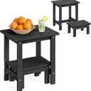 LUE BONA Outdoor Side Table, 2-Tier HDPS Outdoor Nesting End Table with Removable Small Foot Stool for Patio, Deck, Poolside, Low Maintenance & Weather Resistant,Black