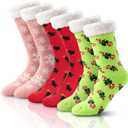 WAKOSAN Christmas Warm Fuzzy Slipper Socks for Women,Winter Fluffy Warm Indoor Socks,Free Size3 Pairs (7.5, Colorful)