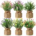 Yunlly 6 Pcs Artificial Flowers in Small Burlap Potted Faux Flowers Simulation False Plants Small Bonsai Creative Home Decoration Ornaments Kitchen Dining Room Fake Plants Indoor Outdoor