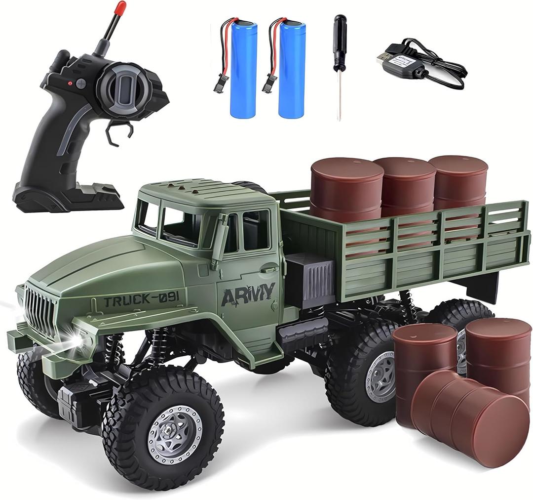 JPJCOOY RC Military Truck 6x6 Road Remote Control Car 1/16 Scale Remote Control Truck 4WD All Terrain Rock Army Transport Vehicle Toy Vehicle for Kids Children Boy Gift