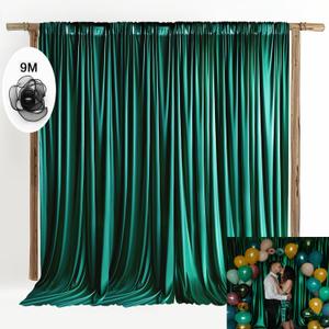 20x10ft Polyester Backdrop Emerald Green Wedding Curtains Drapes Curtains Panels with Rod Pockets Arch Party Stage Ceremony Photography Background Decoration W5' x H10'4 Panels YUNBSDJ174 (31)