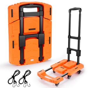 Voipvvii Folding Hand Truck500lbs, Portable Heavy Duty Dolly Cart, 6 Wheels Collapsible Luggage Cart with 2 Elastic Ropes  Compact Trolley Cart for Easy Moving  Ideal Hand Cart for Travel and More