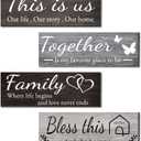 Joyhawk 4 Pieces Home Wall Decor Signs, THIS IS US/TOGETHER/BLESS THIS HOME/FAMILY Wall Decor For Living Room Bedroom, Rustic Wooden Farmhouse Wall Art Decor, 4.7 x 13.8 Inch(Mixed Color) (black white grey)