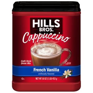 Hills Bros. Cappuccino Mix  Rich, Frothy Coffeehouse-Tasting Instant Drink Mix  Quick and Easy Preparation  Perfect for Hot & Iced Drinks & Creaming Coffee  French Vanilla, 1 Pack of 16oz (Best Before: 09/03/2027)