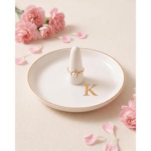 Ceramic Ring Holder Dish for Women Monogrammed Ring Holder for Women Bride | One-piece Ceramic, Ring Cone, Handcrafted, Birthday Valentines Mother's Day Christmas Engagement Wedding Bridesmaid Gifts