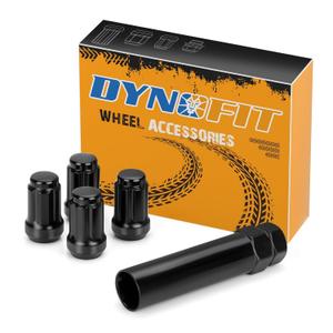 dynofit 1/2x20 Wheel Lug Nuts, 4 x Black Chrome 1/2''-20 Aftermarket Lug nut with 1 Key, 60 Degree Conical/Cone Bulge Seat, 6 Spline Lugnuts 1.38" Tall 3/4" Hex for 5 Lug Tuner Rims Trailer
