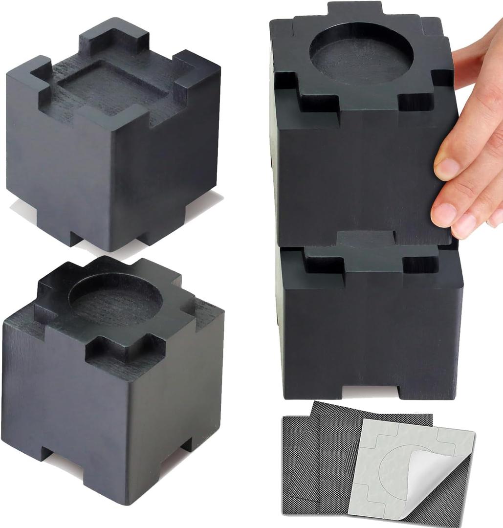 Wood Bed Risers 3.5 inch with Non-Slip Rubber Pad, Safe Sturdy Furniture Risers, Stackable Bed Lifts 4 Pack for Sofa and Couch Chair Table Leg Extenders, Black