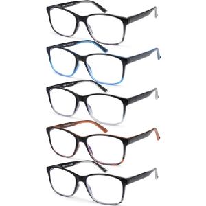5 Pack Blue Light Blocking Reading Glasses for Men Spring Hinge Fashion Large Wide Computer Readers for Men Eyeglasses, Mix Color 3.75 x