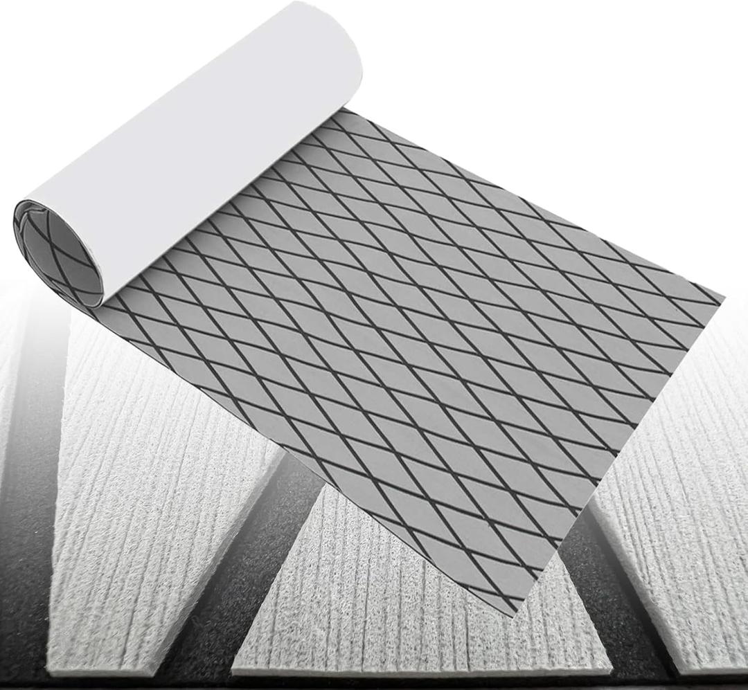 Boat Flooring Mat EVA Foam Boat Decking Marine Carpet Faux Teak Sea Decking Sheet Non-Slip Self-Adhesive Flooring Material for Boats Pontoon Yacht Surfboard Swim Platform RV Floor 74.8"27.5" (Light Gray)