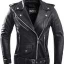 HWK Brando Leather Motorcycle Jacket for Women, Genuine Leather Jacket for Weather & Water Resistant Motorbike Riding 4XL