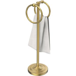 Hand Towel Holder Stand, SUS304 Stainless Steel Weighted Hand Towel Stand for Bathroom Kitchen Countertop Towel Stand with Double Stand Hand Towel Ring Total Height 18"(Brushed Gold)