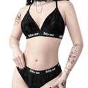 COZYEASE Women's 2 Piece Lingerie Sets Goth Velvet Floral Wireless Bra and Panty Underwear Set Black Large