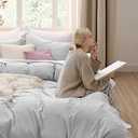 Bedsure Light Grey Duvet Cover Queen Size - 3 Pieces Prewashed Cotton-Like Extra Soft Bedding Set, Includes 1 Duvet Cover 90x90 Inches with Zipper Closure & 2 Pillow Shams, Comforter Not Included