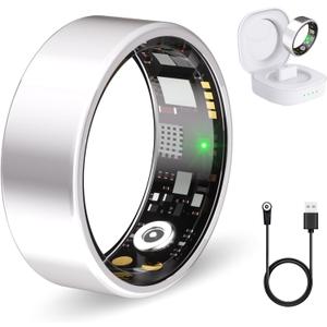 Nyweey Smart Ring for Women Men Fitness Ring with Heart Rate, Blood Oxygen, Blood Pressure, Sleep Tracker, Step Tracker, IP68 Waterproof Health Ring for iOS & Android,No Subscription Fee (Silver, 7#)