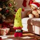 Standing Christmas Tree Gnome Plush Decoration - Large Xmas Green Red Gnome w/Retractable Spring Legs(25-35) Handmade Elf Doll, Gift for Indoor Outdoor Home Porch Yard Garden Decor