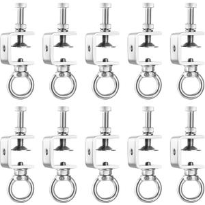 10PCS C-Clamps, Stainless Steel Beam Clamp with M8 Stainless Steel Screw Ring, I-Beam Design Cable Hangers Universal Desk Clamp Conduit Hanger for Metal Mounting Household