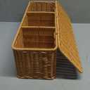 Sumnacon Wicker Storage Basket with Lid, Rectangular Narrow Baskets for Bathroom, Farmhouse Imitation Rattan Bin with Dividers, Decorative Handwoven Tray Organizer for Countertop Shelves Toilet Tank (Large, Yellow)