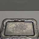 4-Pack Silver Serving Trays Set - ZENOVLUX Lightweight Bow Floral Engraved Mirror Decorative Tray, 13.8" x 8.7" Party Platters for Easter, Food, Appetizer, Charcuterie, Cookies, Desserts