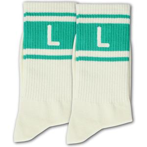 Green and Off-white Striped Socks with The Letter