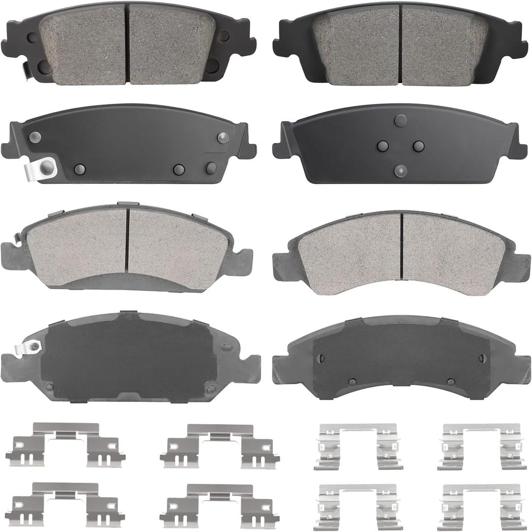 Front Semi-Metallic & Rear Ceramic Brake Pads for Chevy Silverado 1500 2014-2018, Suburban/Tahoe 15-20, for GMC Sierra 1500 2014-2018, Yukon/Yukon XL 15-20, for Cadillac Escalade/ESV 15-20 8PCS