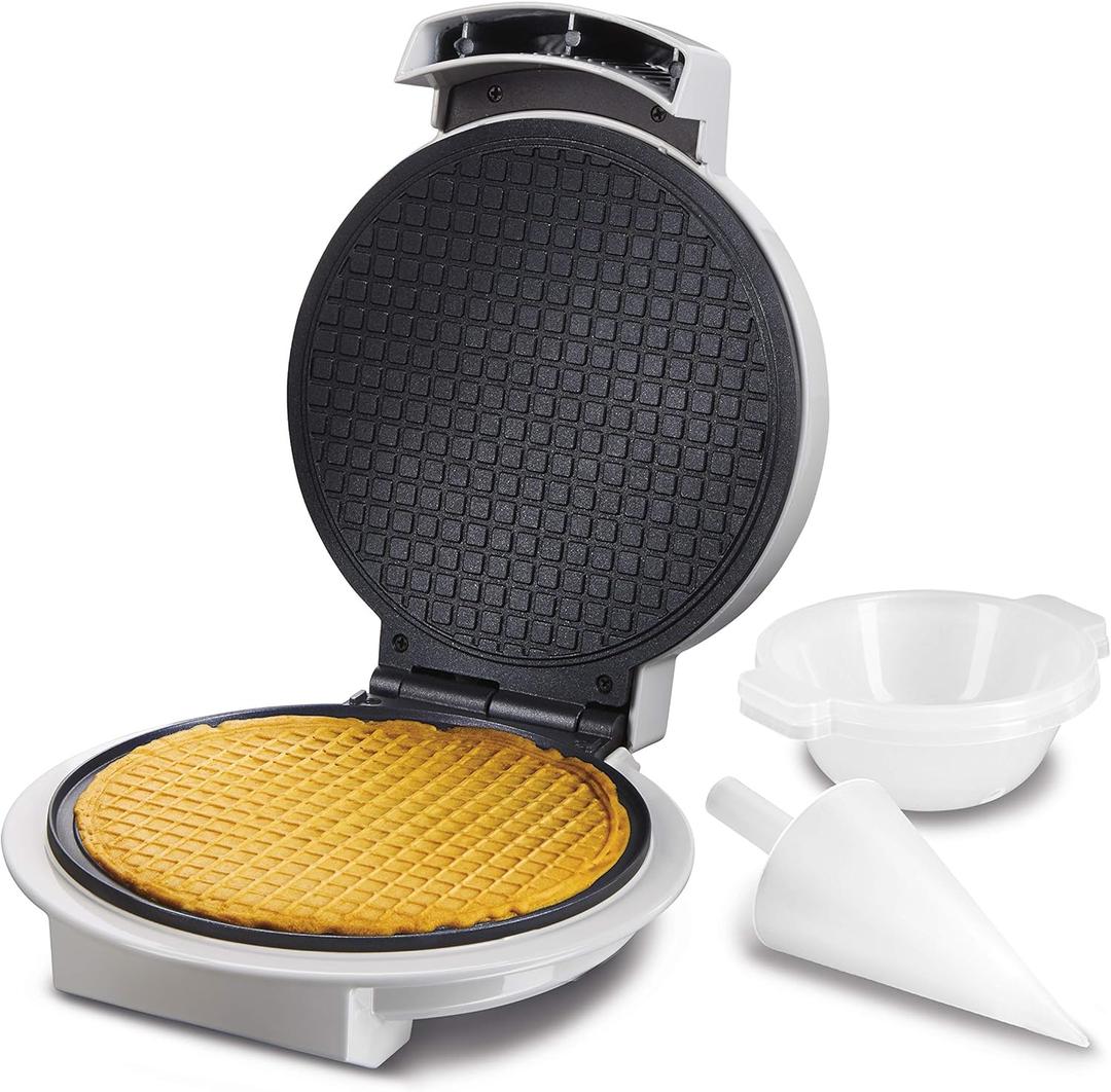Proctor Silex Waffle Cone and Ice Cream Bowl Maker with Browning Control, Shaper Roller and Cup Press, 7.5 PFAS-Free Nonstick Plates, White (26410MN)
